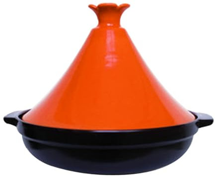 HAJHI Conical Lid 2L Tajine Pot Moroccan Home Use Ceramic Tagine for Cooking Gas Stoves Tangine Handle Dishwasher Safe(Orange)