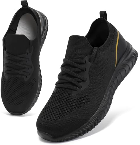 HKR Zapatillas Ligera Walk Shoe Carretera Mujer Comodos Malla Ligera para Fitness Trabajar Negro Oro 38 EU