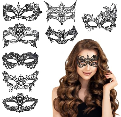 8 Stück Spitze Maske, Venezianische Maske Damen für Halloween, Weihnachten