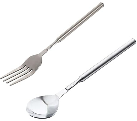 Lot de 2 fourchettes télescopiques en acier inoxydable avec long manche pour barbecue et usage domestique Fourchettes de camping en acier inoxydable