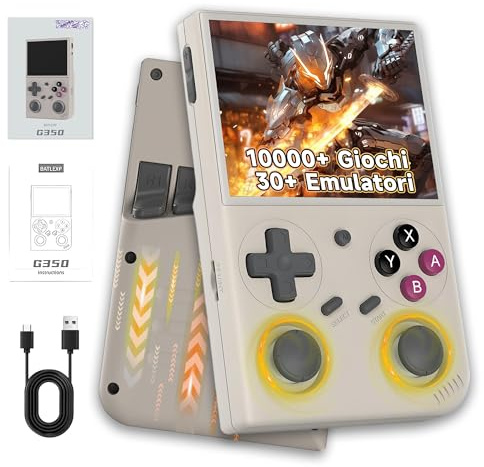 G350 Console di gioco portatile retrò,10000+ giochi,30+ emulatori,schermo IPS da 3,5″ 640*480P,console di gioco retrò,supporta WiFi multiplayer,emulatore portatile da 3200 mAh,Linux (Grigio 128G)