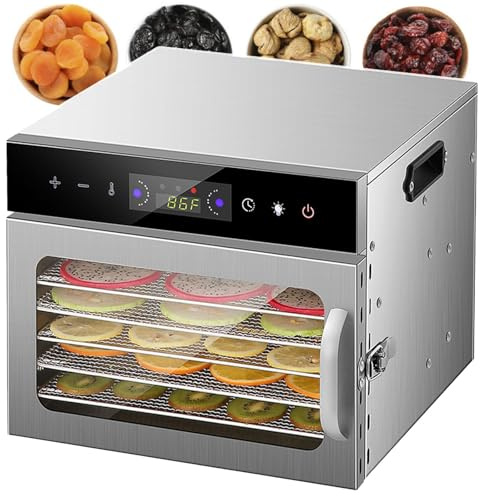 Essiccatore Elettrico Per Alimenti, Per La Preparazione Di Frutta Secca E Carne Secca, Timer 0-24 Ore E Controllo Della Temperatura 30-90 °C, Per Erbe Aromatiche, Carne E Verdure 6-Tier