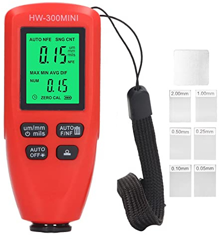 HW300 MINI Beläggningstjockleksmätare Digital färgmätare för oförstörande mätning på metallsubstrat Bärbar minitestare för industriell användning i fordon (batteri ingår ej) (Röd)