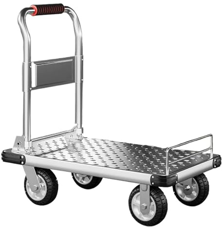 Robuster klappbarer Plattformwagen mit Rollen & abnehmbaren Schutzschienen – idealer Transportwagen für Schulen, Supermärkte & Lager, hohe Tragfähigkeit (groß)