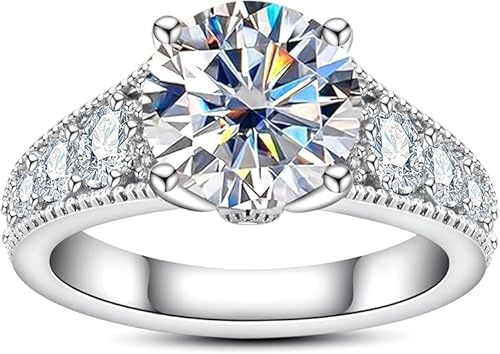 aomoso Damring - 3CT Moissanite Ring - med certifikat, silver 925, Moissanite rund storlek, färg D, klass VVS1, Lämplig för: Datum/varje dag/bröllop/födelsedag, Sterlingsilver, Moissanit