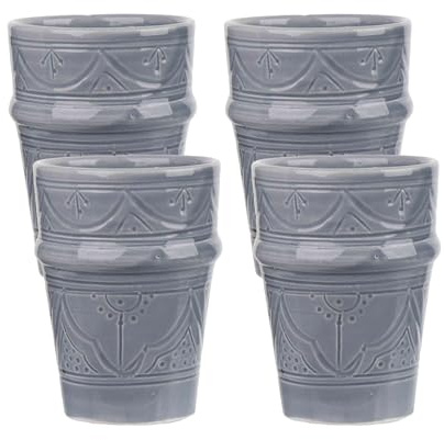 NKlaus Tazze Caffè Latte Macchiato Set Grigio 4 Pezzi da 200ml in Ceramica - Tazze di Argilla con Sollievo Fine per Latte Macchiato, Caffè e Bevande