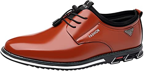 Fritidsskor herr läder kostymskor mode arbetsskor lätta affärsskor bekväma bröllopsskor enfärgade snörskor spets oxford nötningsbeständiga dansskor män eleganta loafers, BRUN, 47 EU