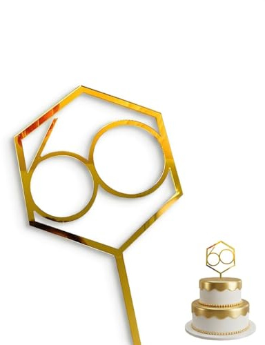 60th Birthday Cake Topper - Gold Acrylic Reusable Number 60 Decor for Anniversary Celebration Party Supplies