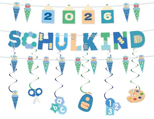 Guirnalda Escolar, Decoraciones de Regreso a Clases, Decoraciones de Regreso a Clases para niños 2026, Pancarta de Regreso a Clases, Cadena de banderines de inscripción Escolar (Azul)