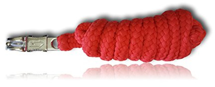Führstrick mit Panikhaken für Pferd - Anbindestrick in verschiedenen stylischen Designs, Führleine, Anbindeseil Pony, Esel, Ziege (Rot)