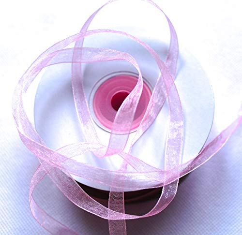 CaPiSo Organza -Schleifenband in 6mm Breite mit Webkante Organzaband Chiffon Chiffonband Durchsichtig Schleifenband (Rosa, 100m)