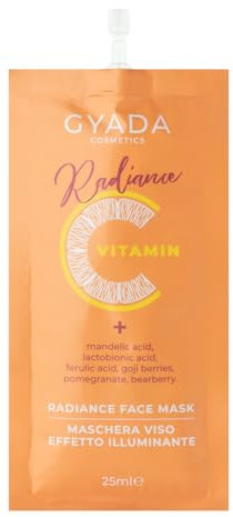 GYADA COSMETICS, Radiance Face Mask, Maschera Viso Illuminante, Idratante, Rende la Pelle Morbida, Levigata ed Elastica, Contrasta i Segni dell'Età e d'Espressione, a Base di Vitamina C, 25 ml