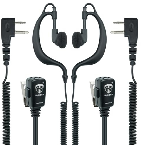 TechSide Micrófono Auricular Envolvente y Doble Cable en Espiral 2 Pin Midland | Radio Transmisora | Compatible con G7 Pro G8 G9 Pro M48 M99 XT30 XT50 XT70 | Vigilancia Seguridad Softair (2 Unidades)
