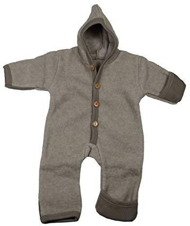 Cosilana Baby Fleece-Overall mit Kapuze, Kratzschutz kbT Wolle Bio Baumwolle (50-56, Latte-Macciatio Melange)