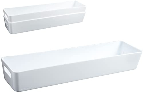 3x Ordnungsboxen 6cm hoch WEIß 40x10x6cm 2L Schublade Kunststoff Bad Korb