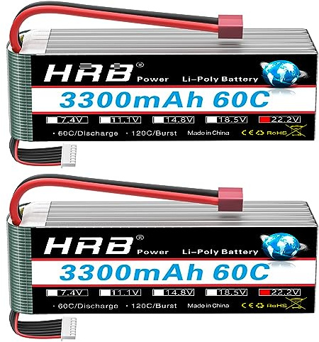 HRB 2 Packungen 6S 3300 mAh 22,2 V 60 C LiPo-Akku mit T-Stecker für ferngesteuertes Auto, Boot, LKW, Heli-Flugzeug (Dean T)