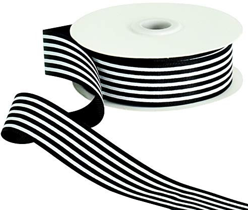 TONIFUL 25 meter svart vit randigt band 18/25 cm randigt tyg grosgrain band presentinslagning band för inslagning bröllopsdekoration gör-det-själv hantverk festtillbehör jul hår rosett brudshower