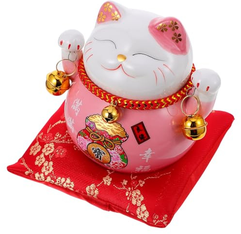 IMIKEYA Lucky Cat Money Bank Feng Shui Maneki Neko Lucky Cat Coin Bank Ceramic Lucky Cat Piggy Bank Porcelain Money Change Pot Feng Shui Decor Ornament for Kids Money Pink 4. 5in