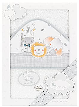 Interbaby Asciugamano con cappuccio per neonato ANIMALITOS in bianco e grigio - 560 g