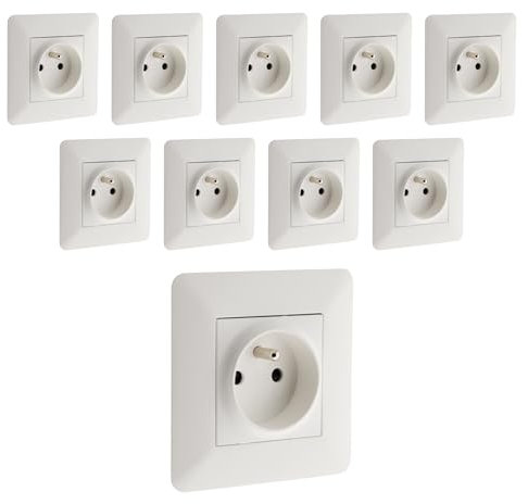 Zenitech - Lot de 10 prises 2P+T 16A Blanc