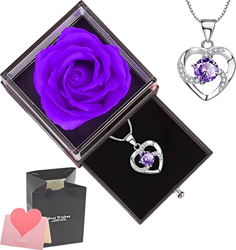 Handgefertigte konservierte Rosen schmuck-Geschenk Box mit Splitter Halskette für sie, Infinity Rosen, Muttertag, Weihnachten, Jahrestag, Valentinstag, Hochzeitstag Geschenke für Sie Freundin Frauen