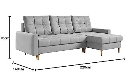 MKS MEBLE Ecksofa Wohnzimmer - Wohnlandschaft - L-Form Couch mit Schlaffunktion - Bettsofa - Wohnzimmer L Couch - Polstersofa mit Bettkasten - Astra Schwarz