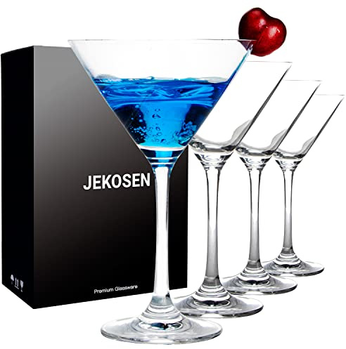 JEKOSEN Crystal Martini Cocktail Glasses 9 Ounce Set of 4 With Premium Gift Box Premium Strong Lead-Free Clear for Bar Martini