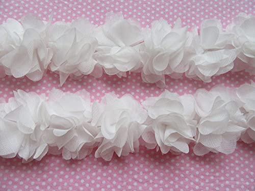 YYCRAFT 4,5 m, 5,1 cm, 3D-dicke Chiffon-Blumen-Spitzenborte für Brautsträuße, Clusterblumen, DIY Nähen (weiß)