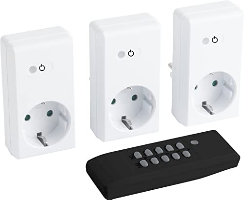 Meister Funksteckdosen-Set 4-teilig - 3600W - 4 Kanäle & 1 Master-Kanal - Mit Fernbedienung - Selbstlern-Funktion - 30 m Reichweite - IP20 Innenbereich / Funkschalt-Set / Funk-Fernschalter / 7474240