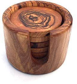Juego de 6 posavasos con soporte, posavasos de cristal hechos a mano en madera de olivo