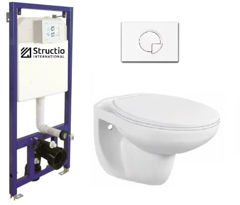 Élément mural encastré pour WC encastré - Réservoir de chasse d'eau - Abattant WC Soft Close - Réservoir de rinçage - Élément de montage - Élément + plaque de déclenchement (plaque de commande 1 + WC