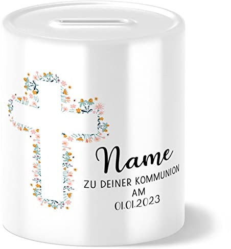 OWLBOOK Personalisierte Geschenke zur Kommunion Geschenke für Mädchen | Spardose personalisiert mit Name & Datum | Geldgeschenke Kommunion originell verpacken | Erstkommunion Geschenkideen