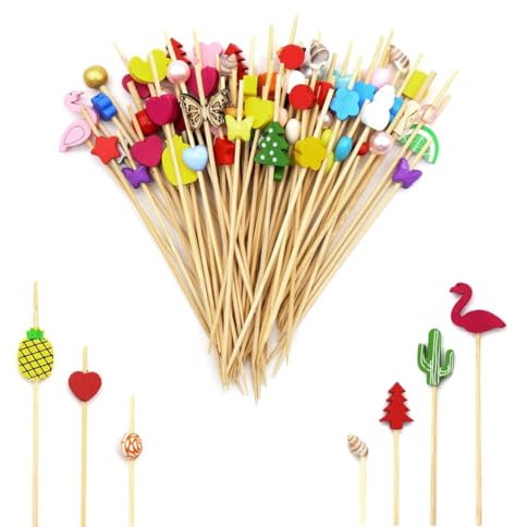 KtbeYTi 100 Piezas Palitos de Cóctel 12 cm Palillos Decorativos Palillos Cocktail para Frutas, Postres, Ensalada, Fiesta