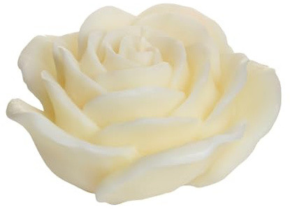 Dekohelden24 Hochwertige Duftkerze als Rosenblüte in Ivory, aus Sojawachs und Baumwolldocht, mit Rosenduft, Größe: H/Ø ca 7 x 12 cm, 265 g