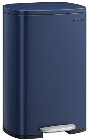 SONGMICS Mülleimer Küche, 50 Liter, Abfalleimer, Treteimer, mit Deckel, Softclose, Fußpedal, Stahl, Inneneimer, blau LTB050L02