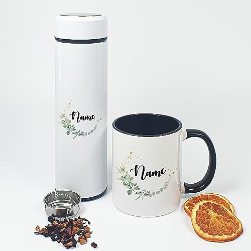 GRAZDesign Tee Geschenkset Teeflasche mit Sieb to go inkl. Tasse mit Name personalisiert | Geschenke für Teetrinker zu Weihnachten, Geburtstag, Muttertag Teegeschenkesets, Edelstahl 500ml