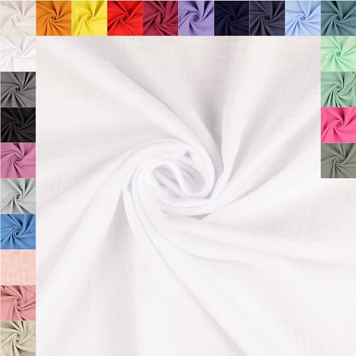 fingsi Musselin Baumwollstoff Webware Meterware Coupon (weiß, 0,5m) (5003) + 23 weitere Farben