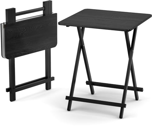 Warmiehomy Folding Dining Table Small Portable TV Tables for Eating Foldable Table Computer Desk Table Diner Tea Coffee(Black,60 * 60cm)