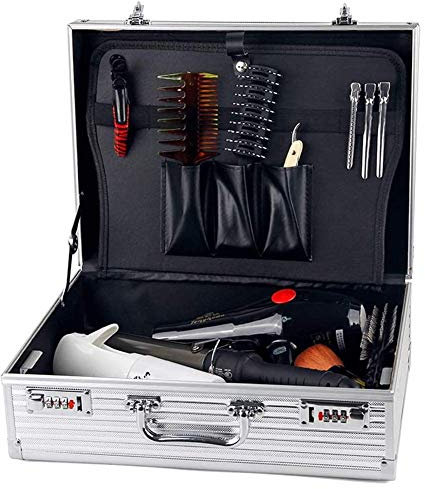 Samnuerly Abschließbarer Aufbewahrungs-Werkzeugkasten, tragbare Aluminiumbox mit schützender, würfelförmiger Barber Toolbox Clipper Organizer Box