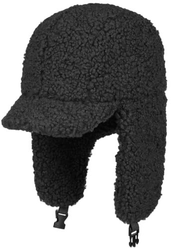 Seeberger Teddy Fur Fliegermütze Damenmütze Wintermütze Kunstfellmütze Damen - mit Schirm, Ohrenklappen, Futter Herbst-Winter Winter - S (54-55 cm) schwarz