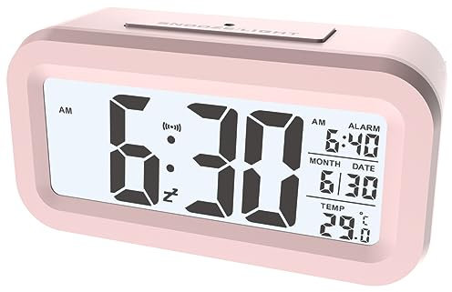 Yuanzeco 4.5 Display-Digital Clock with Large Screen,Night Light Digital Clock with Temperature Display,Alarm Clock with Battery Powered,Office,Kids,Elder Snooze Clock (pink)