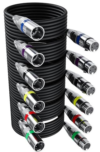 Xespis 6 Stück 5M XLR Kabel Premium Symmetrisches XLR Mikrofonkabel, Pin DMX Microphone Signal Cable Connection Cable Stecker auf Buchse DMX Mikrofonkabel für Studioaufnahmen und Live-Produktion