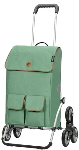 ANDERSEN Einkaufstrolley - Treppensteiger Royal Shopper Ipek Ma Salbei | ideal für Treppen, aus Alu, hohe Tragkraft, bis 50 kg - Tasche als Kühltasche, Fronttasche, Reflektoren, 42 L