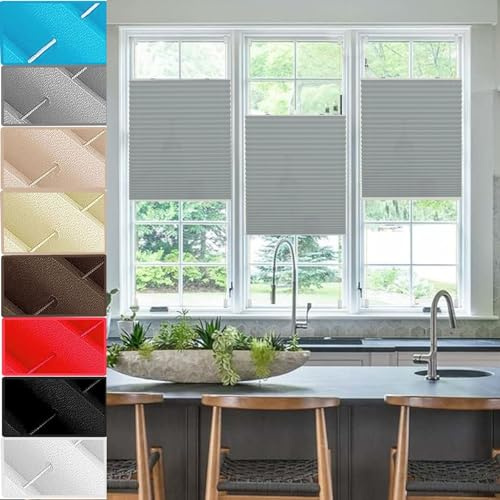 Klemmfix Estor Enrollable 25 x 130 cm Fijación sin Taladrar, Aislante Termica Tela Termica Tela Estores para Ventanas para Puertas y Ventanas, Gris Claro