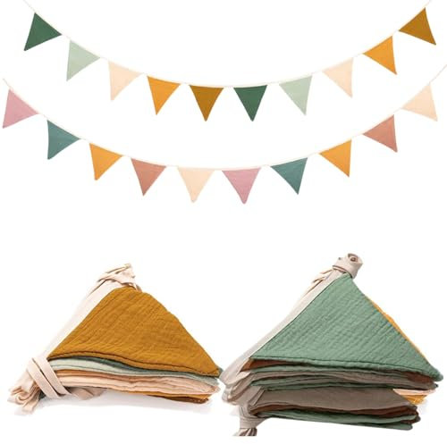 2 Pezzi Bandierine， Festoni， Bandierina Banner, Bandierine Letto Montessori, Bandierina Triangolari Cotone, Multicolore Bandierine, Ghirlanda Bandierine, Triangolo Bandiera Ghirlanda
