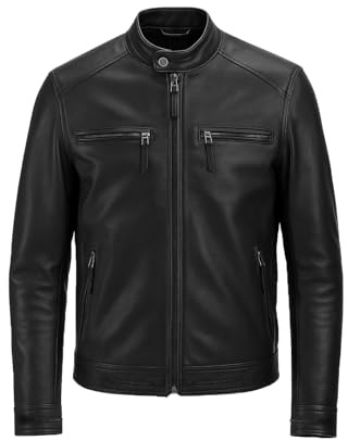 Zerimar Chaqueta de Cuero Hombre - Cazadora Piel Casual - Color Negro - Talla XL