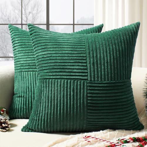 Softalker Weihnachten Kissenbezug 40x40 Grün Cord 2er Set Decoration Aesthetic Kissenhüllen Sofakissen Dekokissen Couchkissen Zierkissen skandinavisch Deko für Wohnzimmer Sofa Schlafzimmer Winter