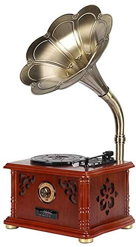 Lecteur de disque phonographe Bluetooth, version portable Gramophone, haut-parleur de style rétro vintage avec entrée auxiliaire, CD, radio FM/AM, adaptateur 45 tr/min, petit haut-parleur pour le