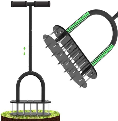 seasky Lawn Aerator Spike Metal Manual Dethatching Lawn Aerator Tool with 15 Iron Spikes Spring-Loaded Design Grass Aerator Tools for Yard, Patio, Garden Tool, Loosening Soil Revives Lawn Health
