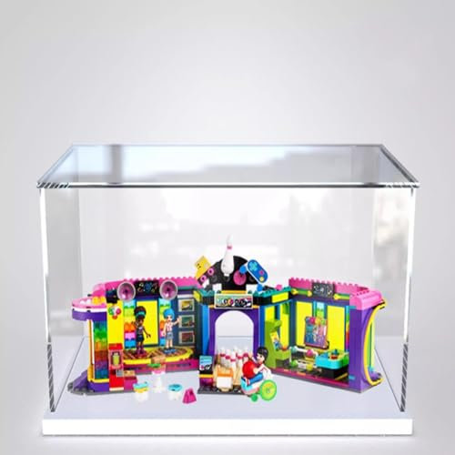 Acryl-Vitrine für Lego 41708 Roller-Skating Playground Modell, staubdichte transparente Sammlungen Vitrine (nur Displaybox) (weißer Boden)